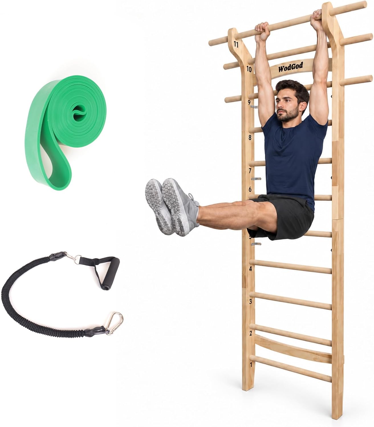 Pull Up Bar Wall Mounted - Barra de escalera sueca de madera